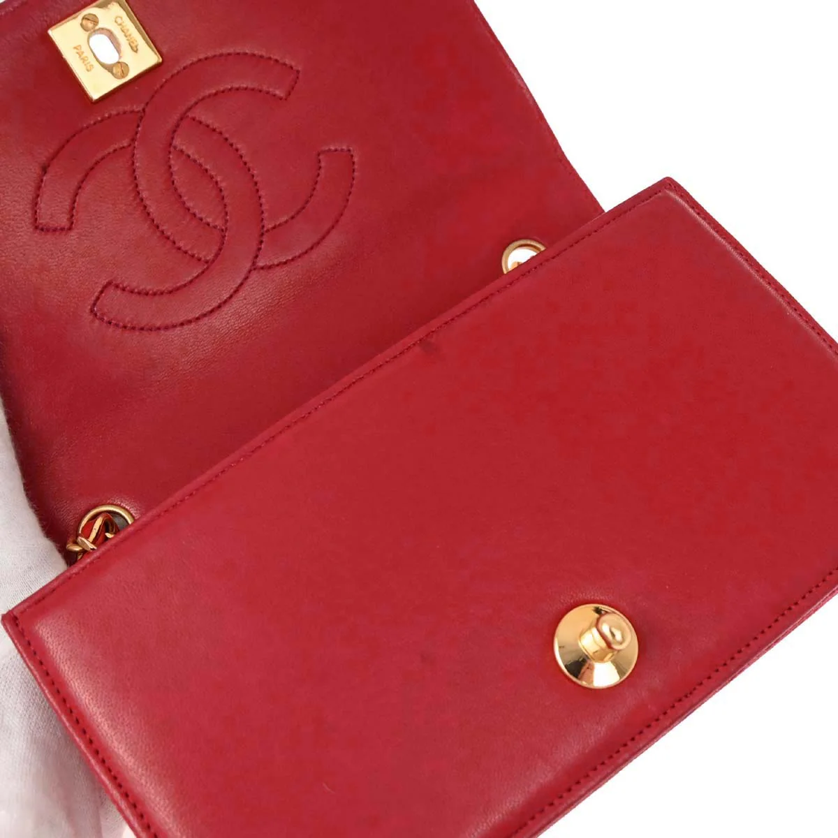 Chanel * 1989-1991 Red Lizard Turnlock Mini Full Flap Shoulder Bag - Image 10