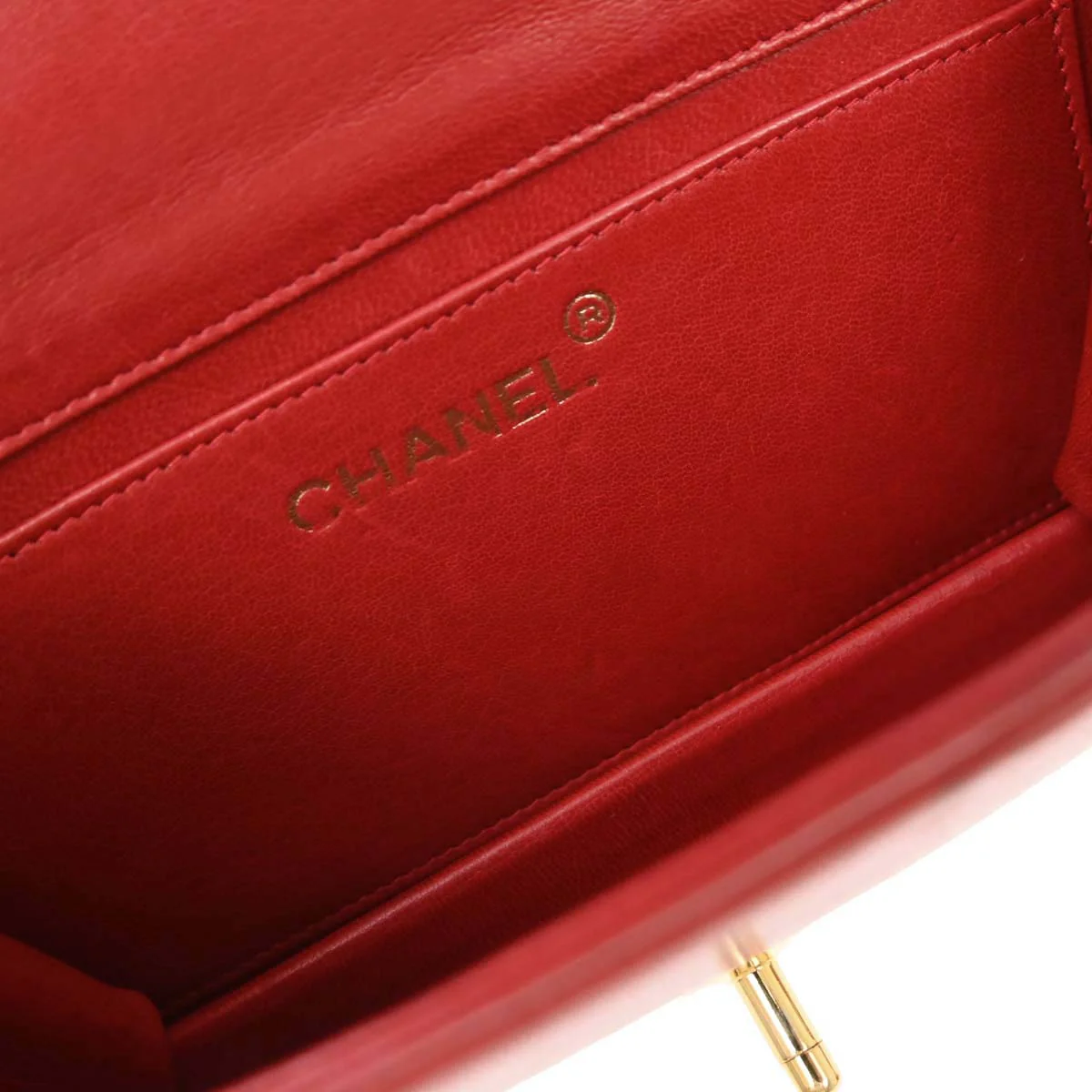 Chanel * 1989-1991 Red Lizard Turnlock Mini Full Flap Shoulder Bag - Image 14
