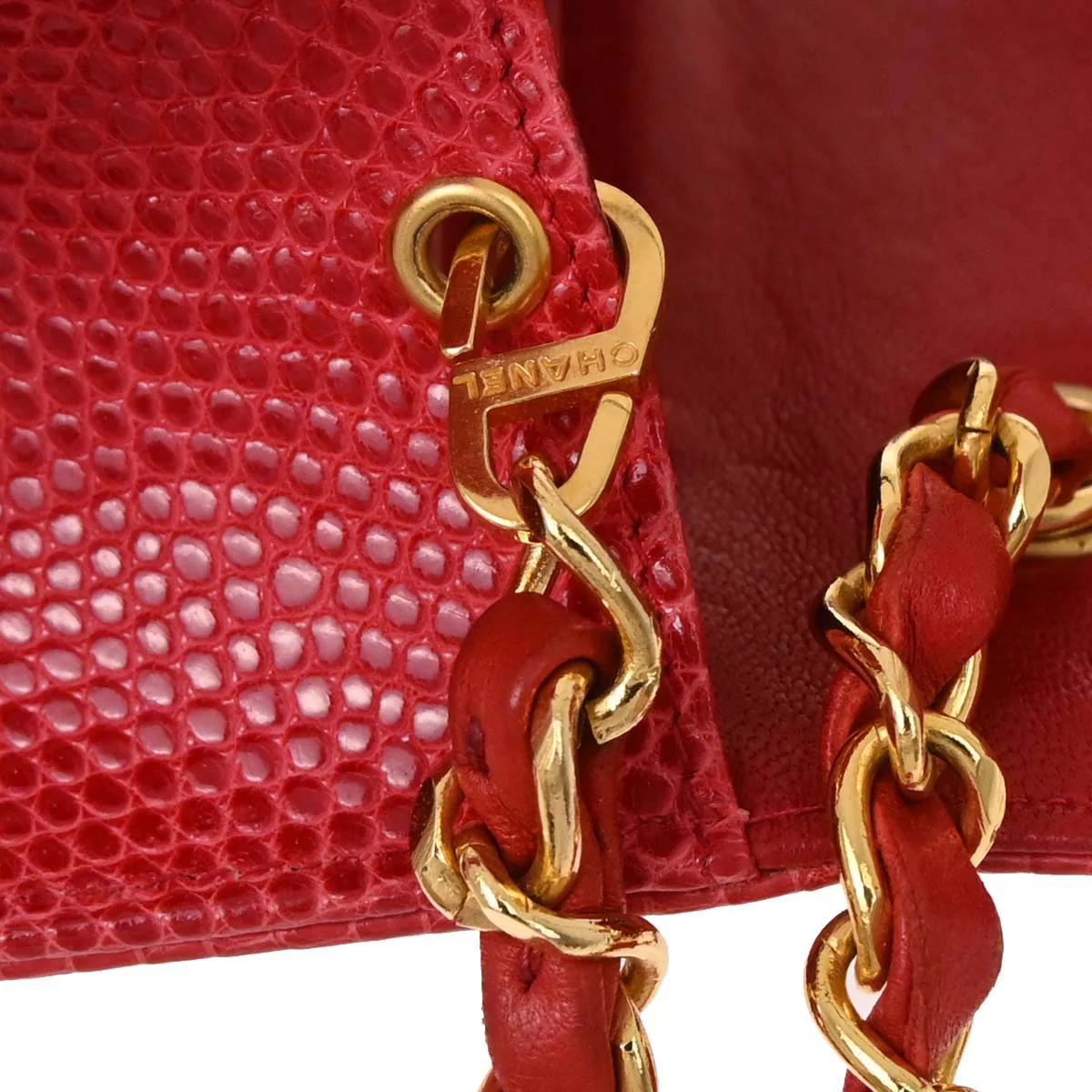 Chanel * 1989-1991 Red Lizard Turnlock Mini Full Flap Shoulder Bag - Image 18
