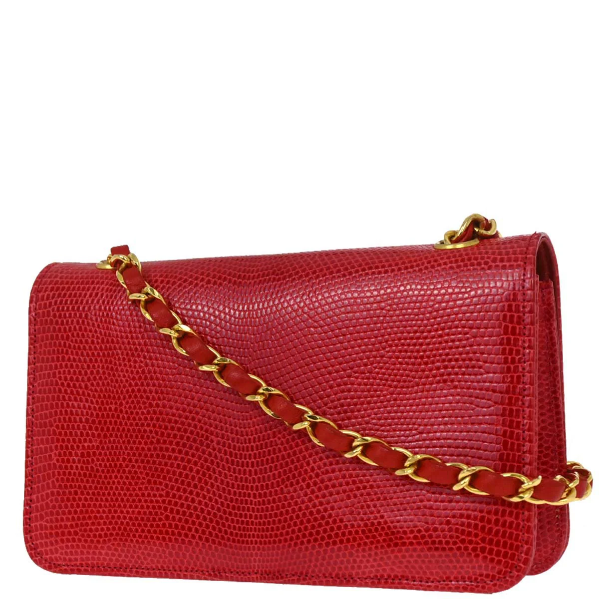 Chanel * 1989-1991 Red Lizard Turnlock Mini Full Flap Shoulder Bag - Image 2
