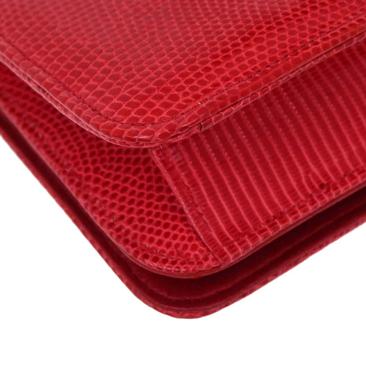 Chanel * 1989-1991 Red Lizard Turnlock Mini Full Flap Shoulder Bag - Image 4