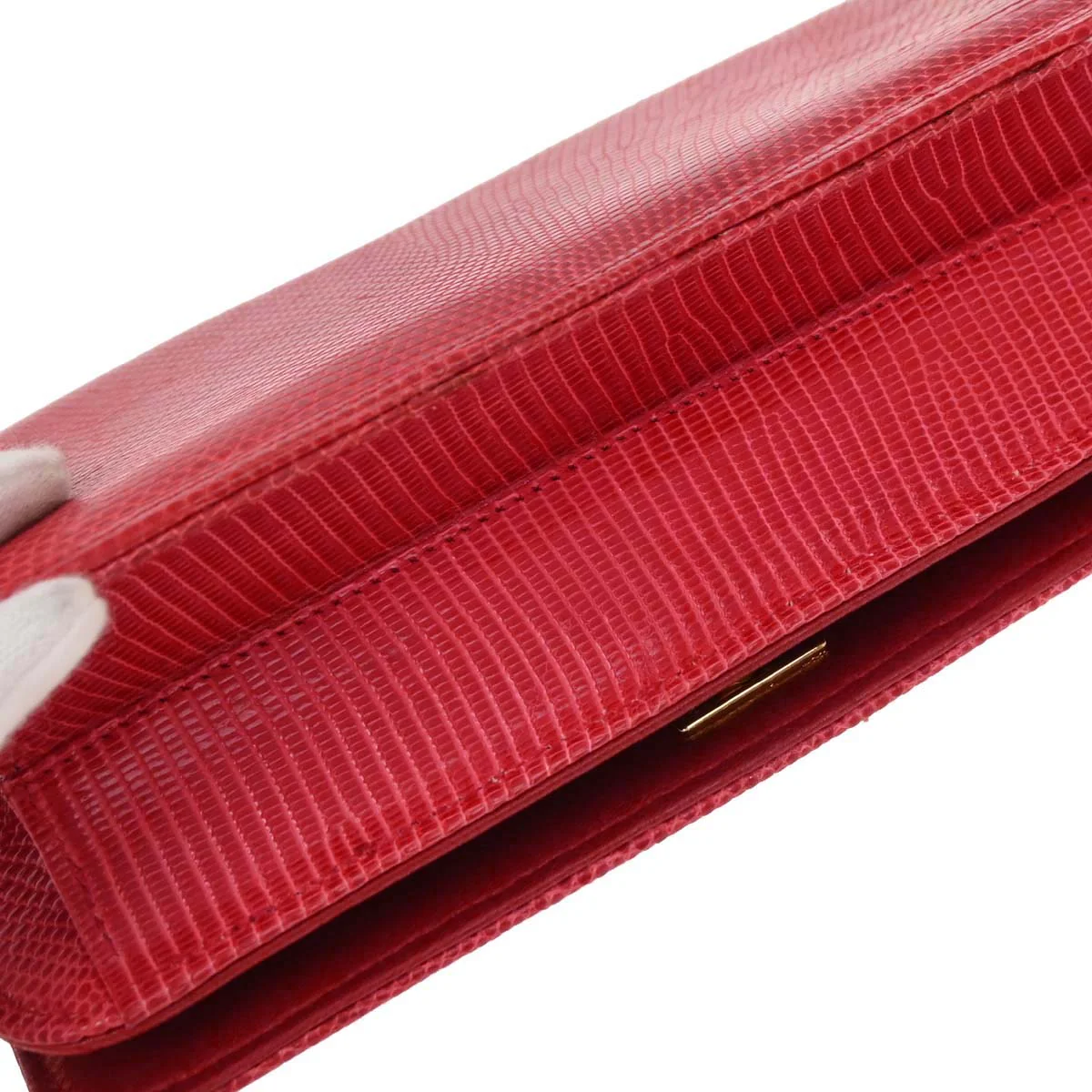 Chanel * 1989-1991 Red Lizard Turnlock Mini Full Flap Shoulder Bag - Image 5