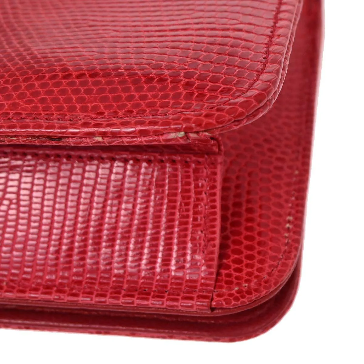 Chanel * 1989-1991 Red Lizard Turnlock Mini Full Flap Shoulder Bag - Image 6