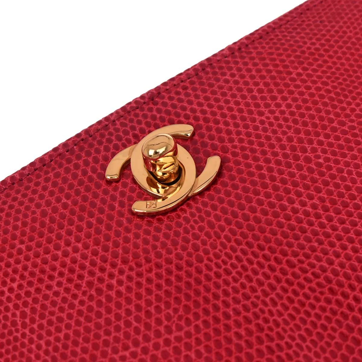 Chanel * 1989-1991 Red Lizard Turnlock Mini Full Flap Shoulder Bag - Image 7