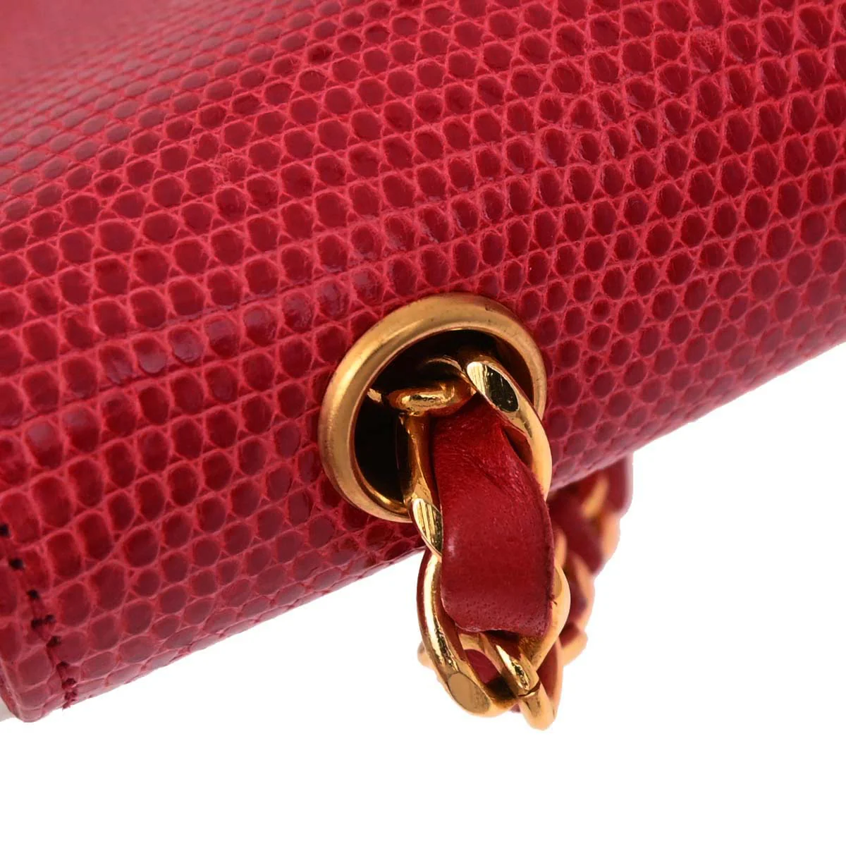 Chanel * 1989-1991 Red Lizard Turnlock Mini Full Flap Shoulder Bag - Image 8