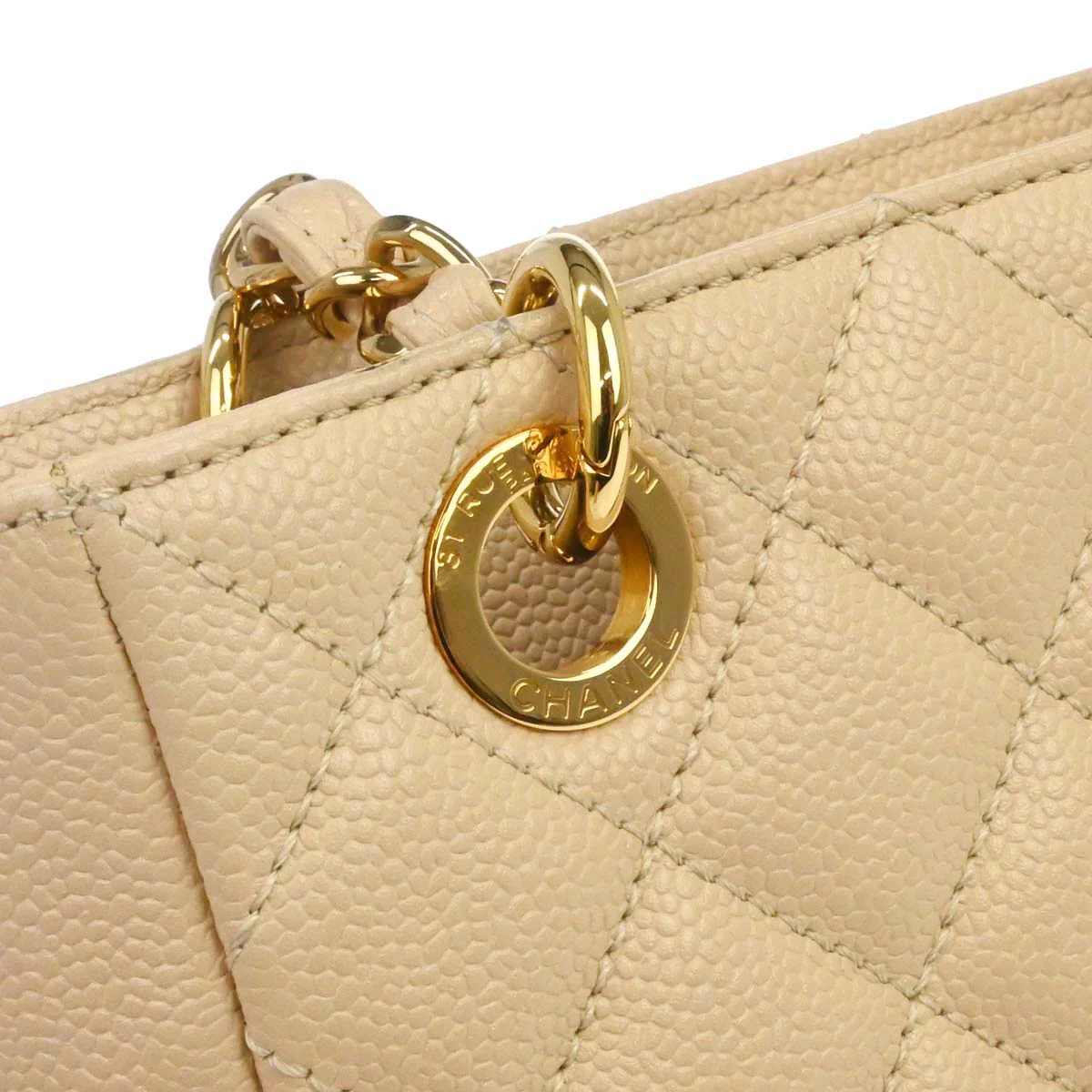 Chanel Light Beige Caviar Petite Shopping Tote PST Chain Handbag - Image 3
