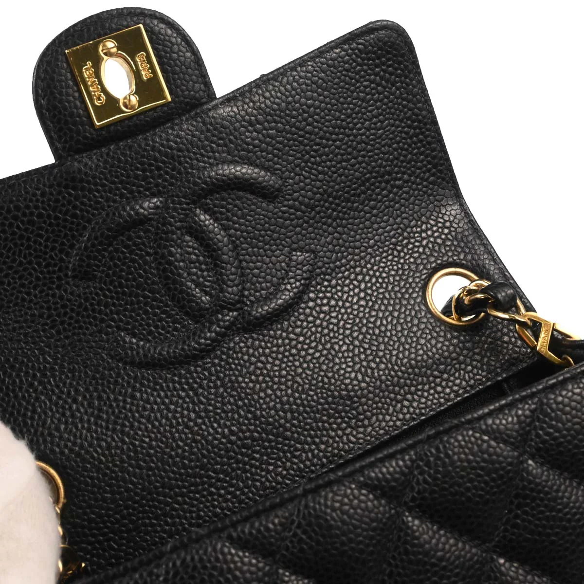 Chanel 2003-2004 Black Caviar Skin Mini Classic Square Flap Bag 17 - Image 14