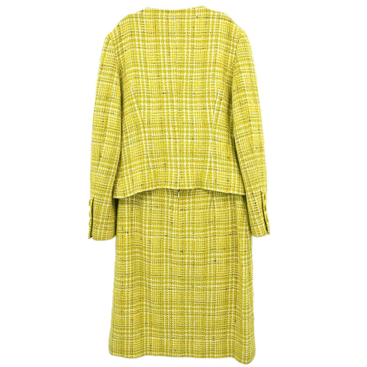 Chanel 1997 Setup Suit Jacket Skirt Tweed Green  #38 - Image 2