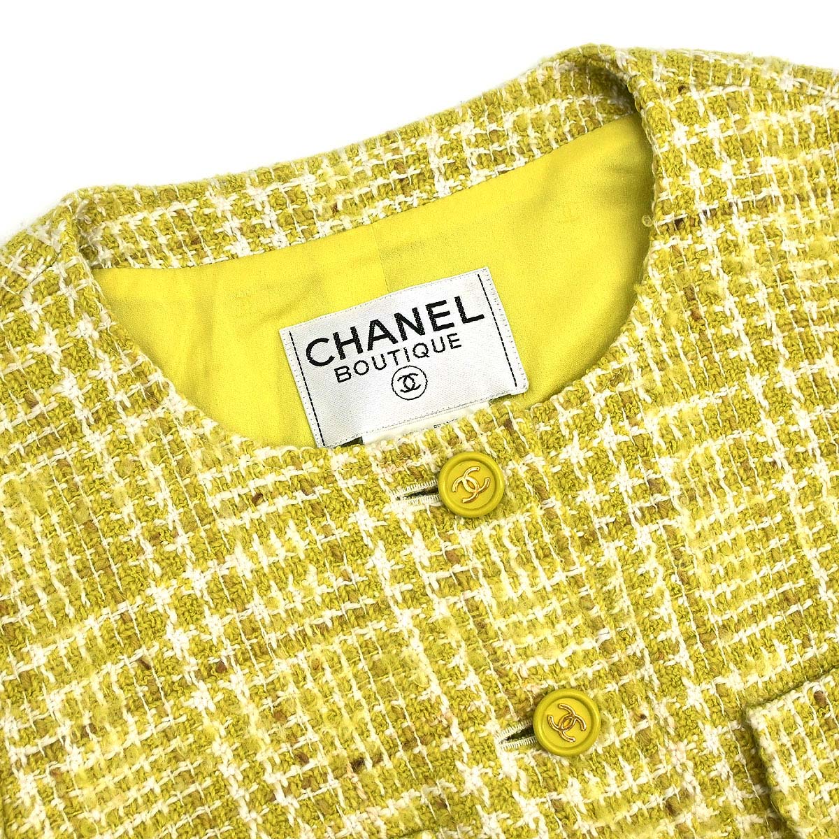 Chanel 1997 Setup Suit Jacket Skirt Tweed Green  #38 - Image 3