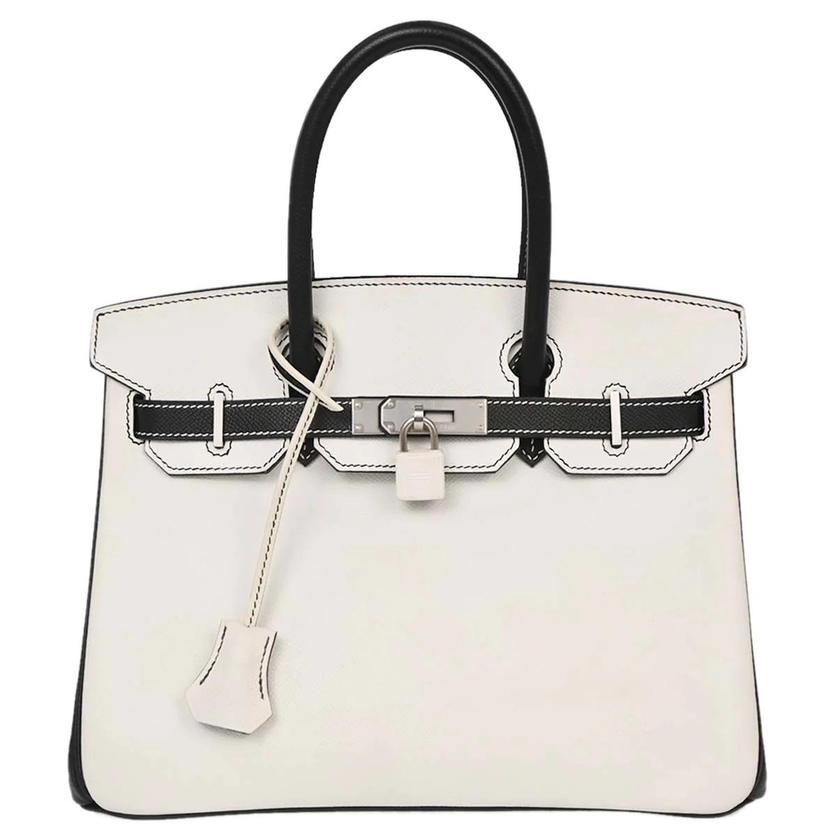 Hermes White Black Epsom Birkin 30 Handbag