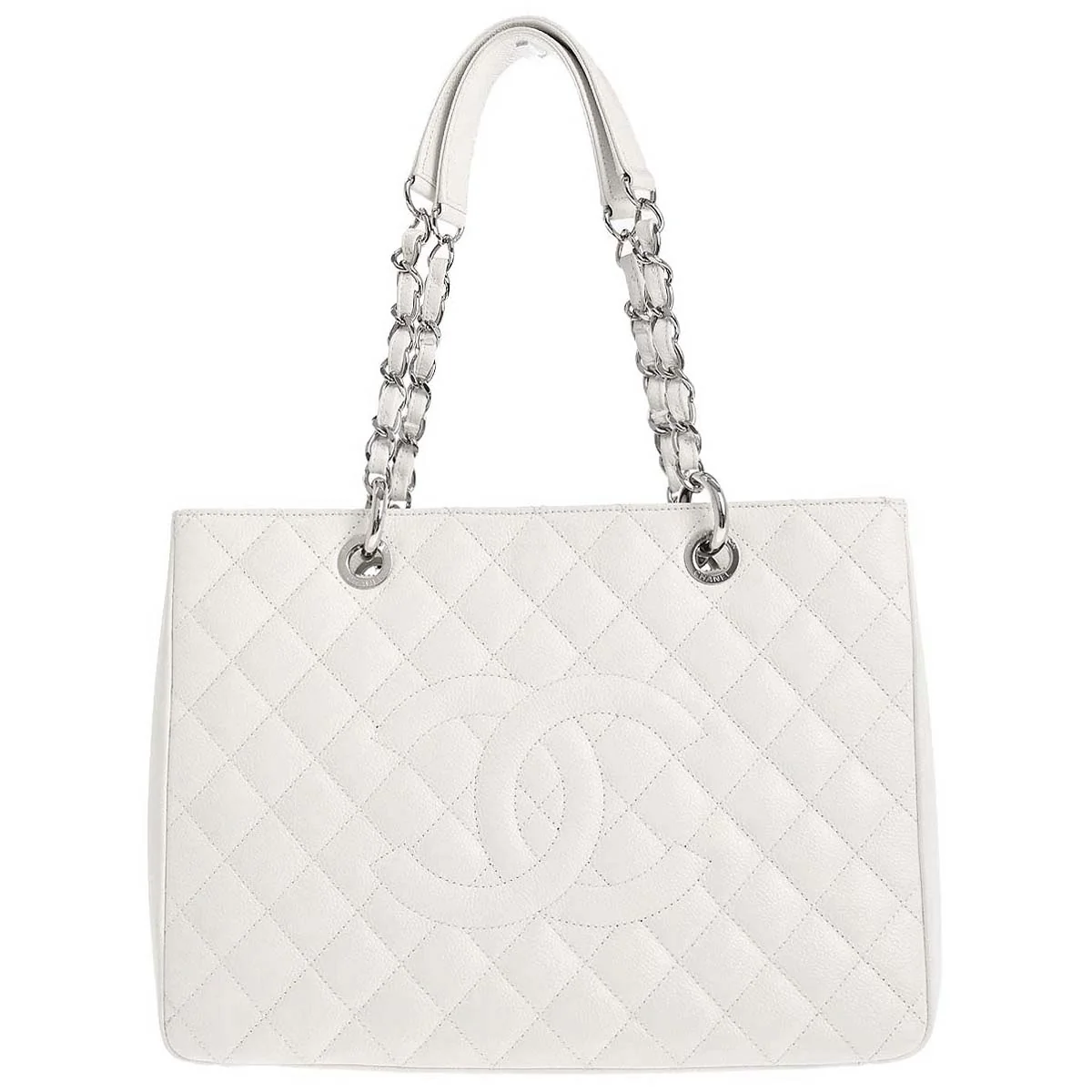 Chanel 2011 White Caviar Grand Shopping Tote GST Chain Handbag