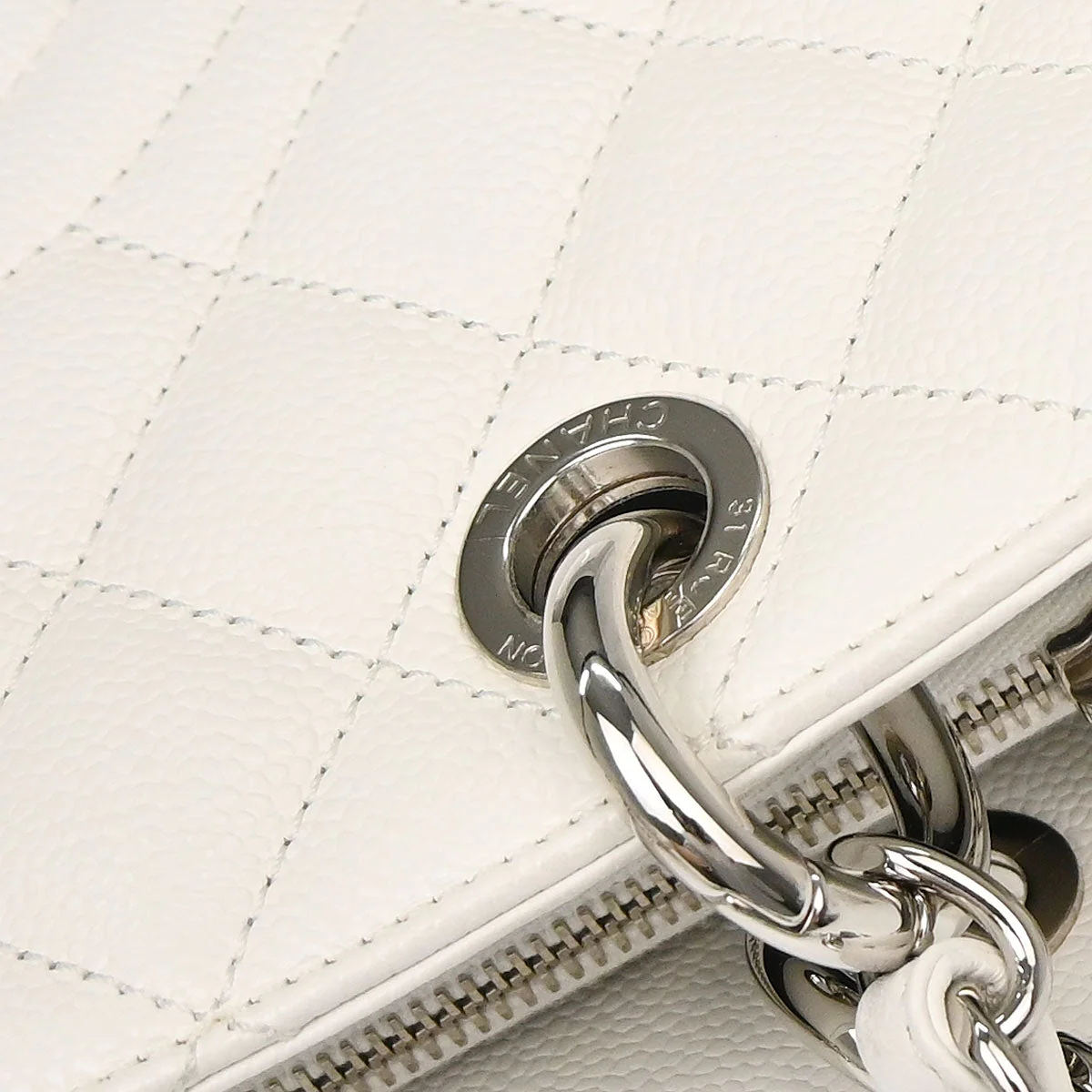 Chanel 2011 White Caviar Grand Shopping Tote GST Chain Handbag - Image 6
