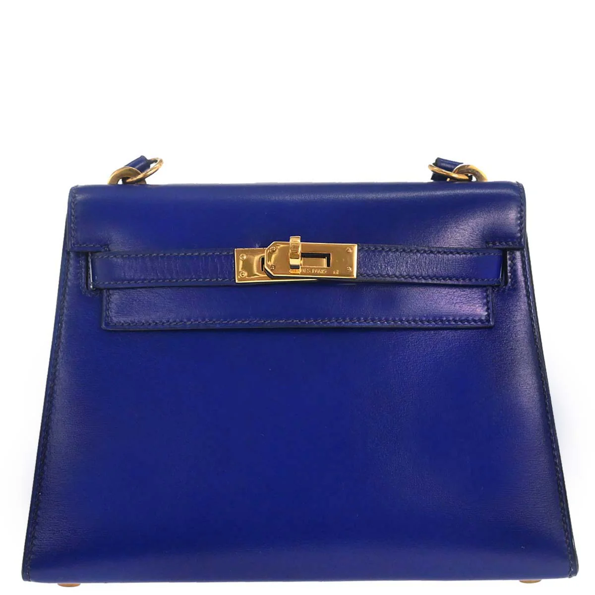 Hermes Blue Saphir Box Calf Mini Kelly 20 Sellier Handbag