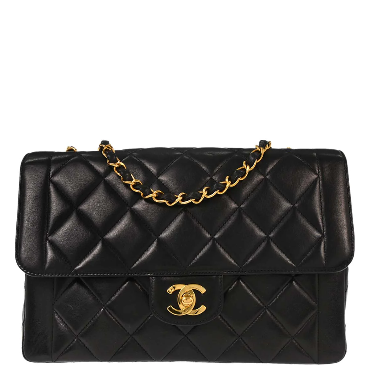 Chanel Black Lambskin Single Flap Shoulder Bag