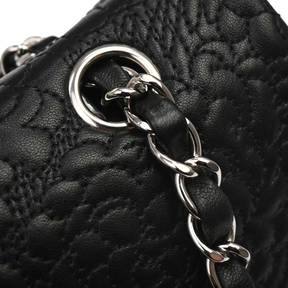 Chanel Black Camellia Embossed Lambskin Medium Classic Double Flap Bag - Image 11