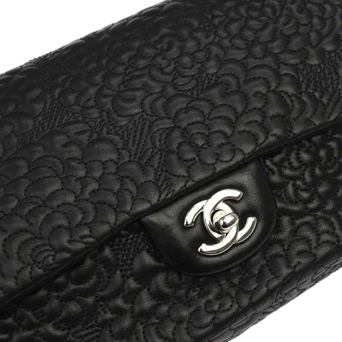 Chanel Black Camellia Embossed Lambskin Medium Classic Double Flap Bag - Image 12