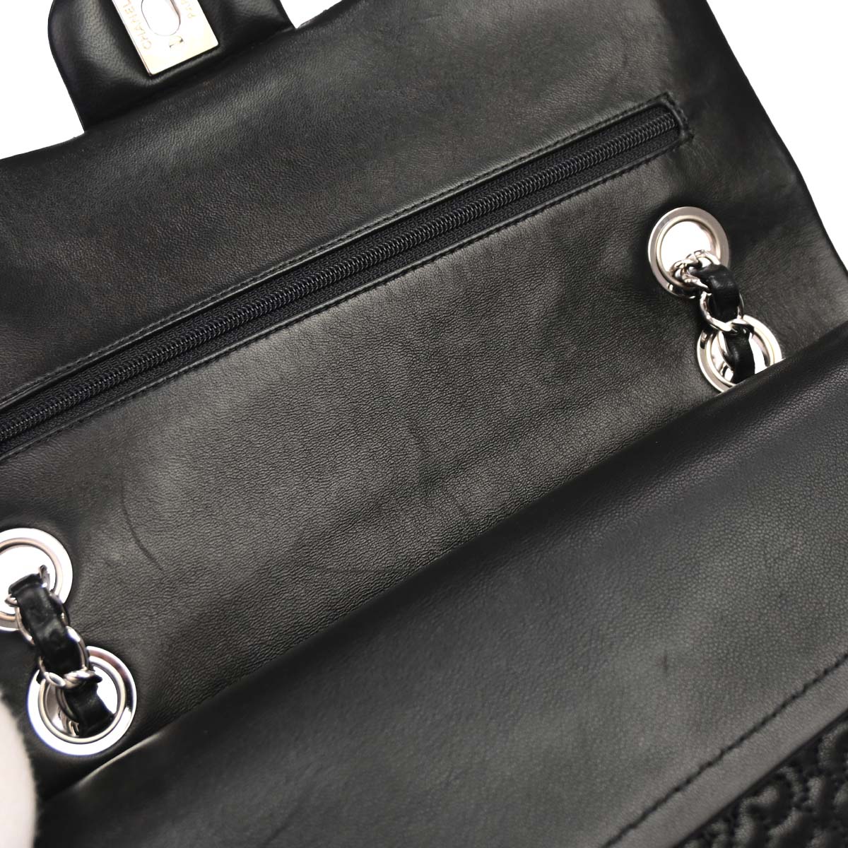 Chanel Black Camellia Embossed Lambskin Medium Classic Double Flap Bag - Image 15