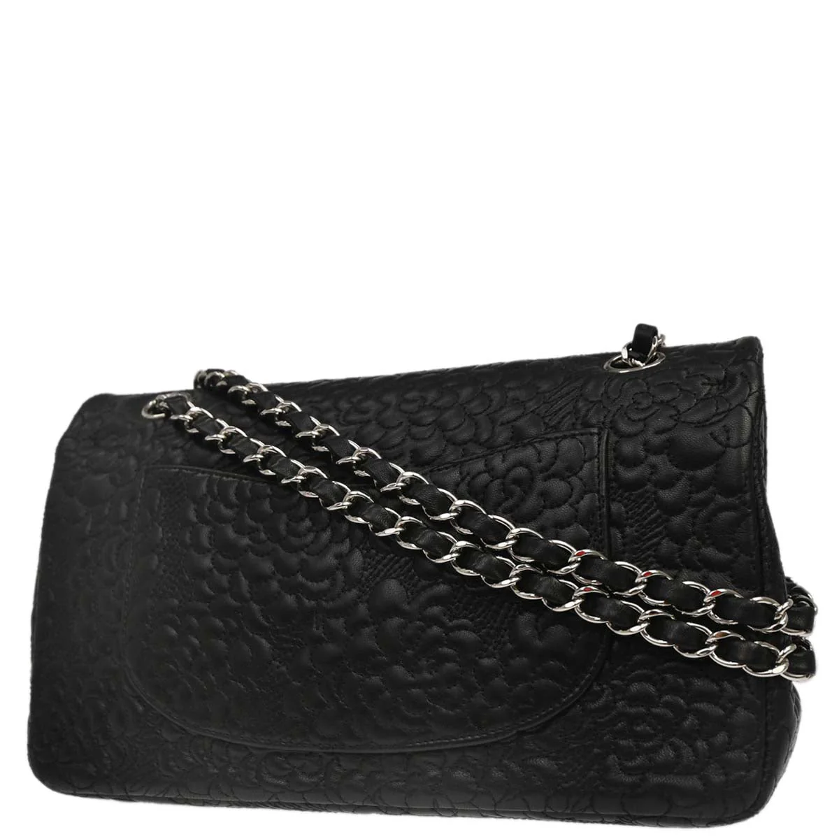 Chanel Black Camellia Embossed Lambskin Medium Classic Double Flap Bag - Image 2