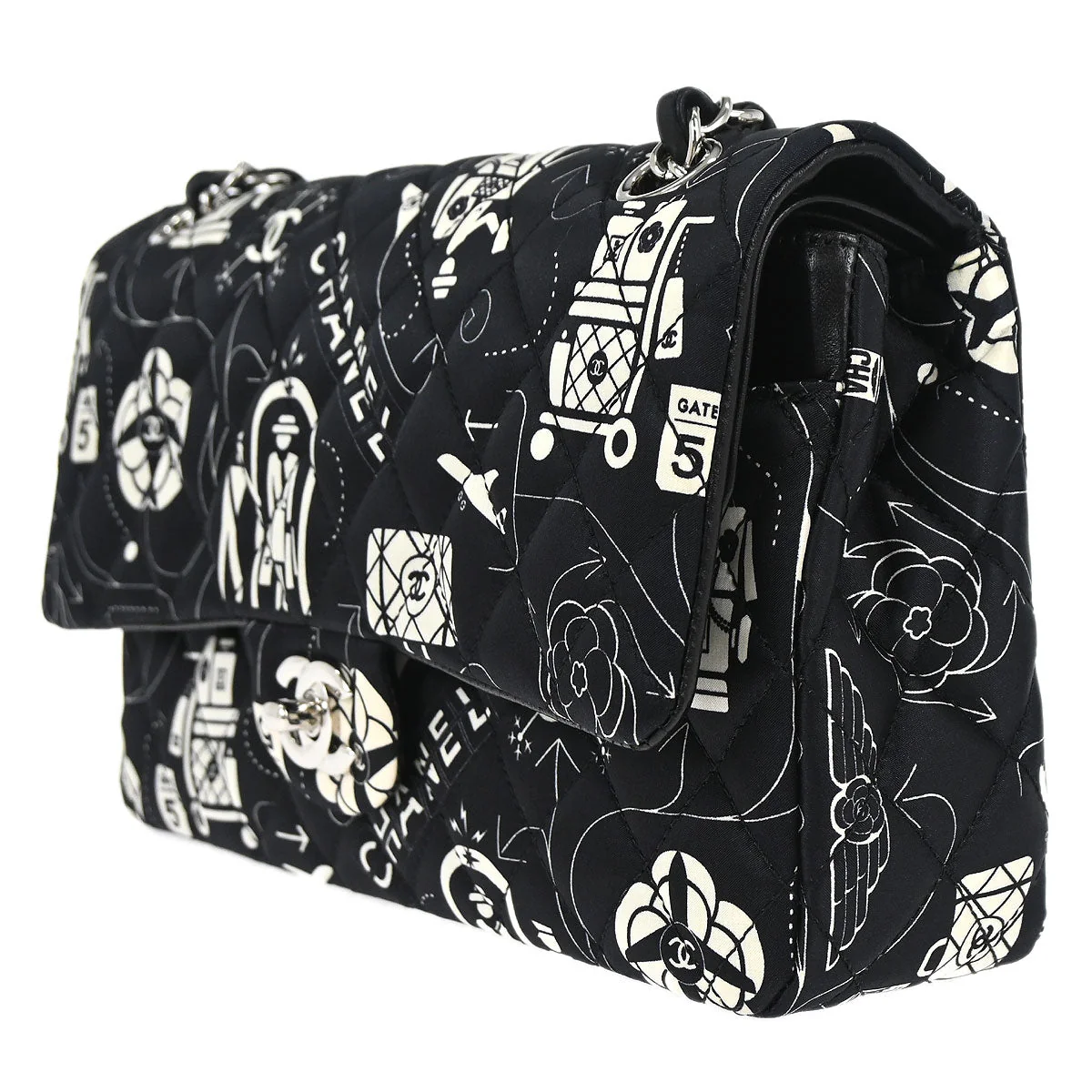Chanel Black Satin Airline Medium Classic Double Flap Shoulder Bag - Image 3