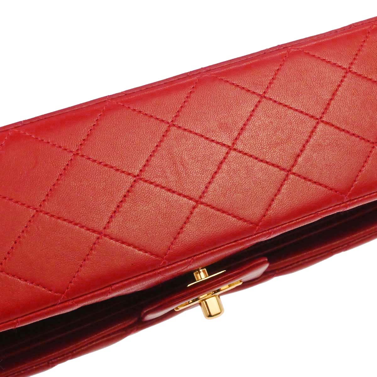 Chanel Red Lambskin Medium Classic Double Flap Shoulder Bag - Image 3