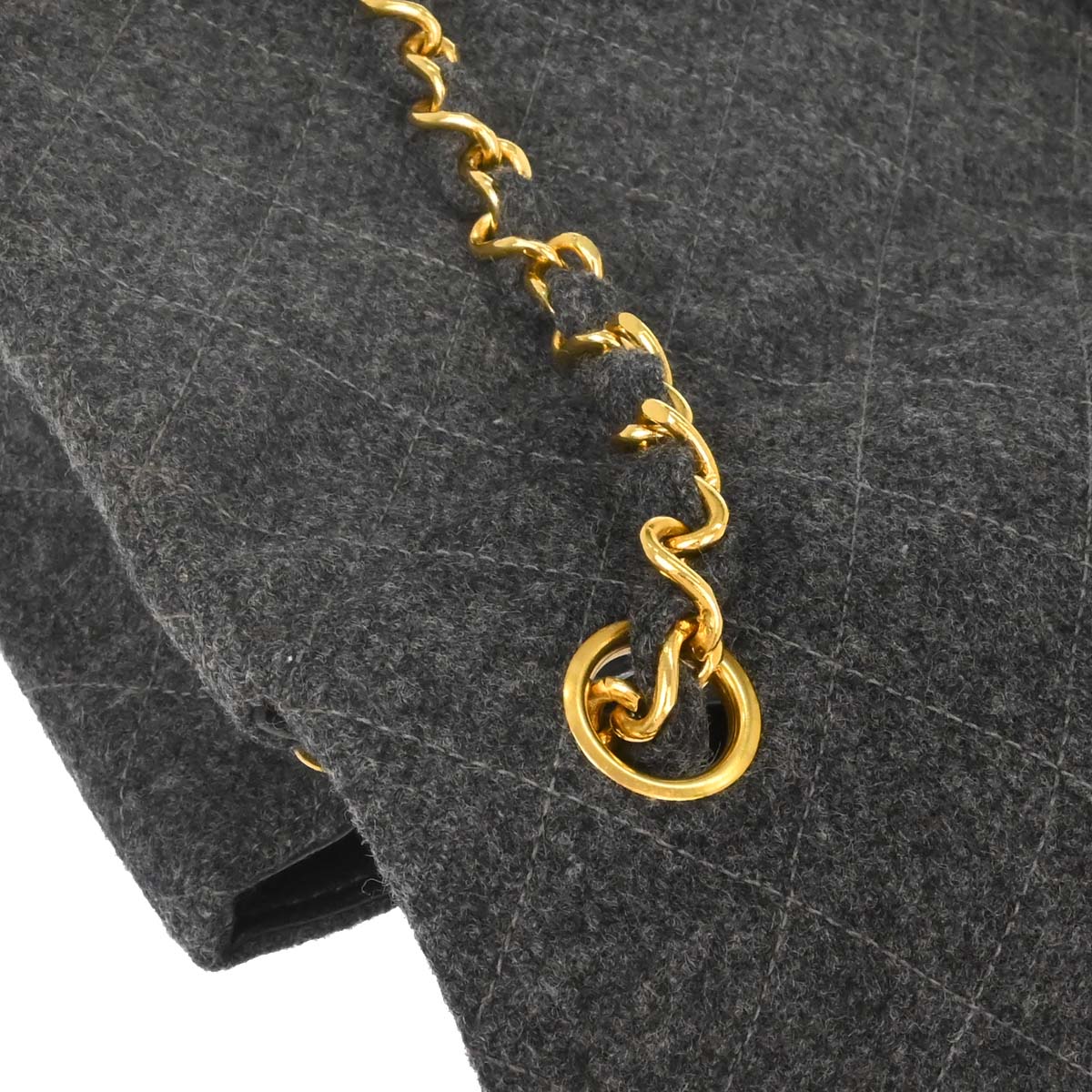 Chanel Gray Wool Classic Square Flap Shoulder Bag 20 - Image 10