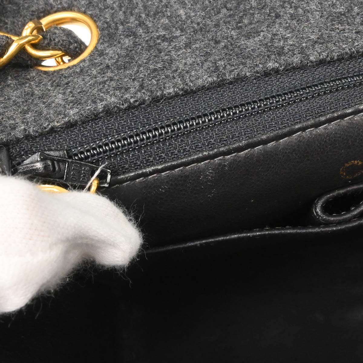 Chanel Gray Wool Classic Square Flap Shoulder Bag 20 - Image 14