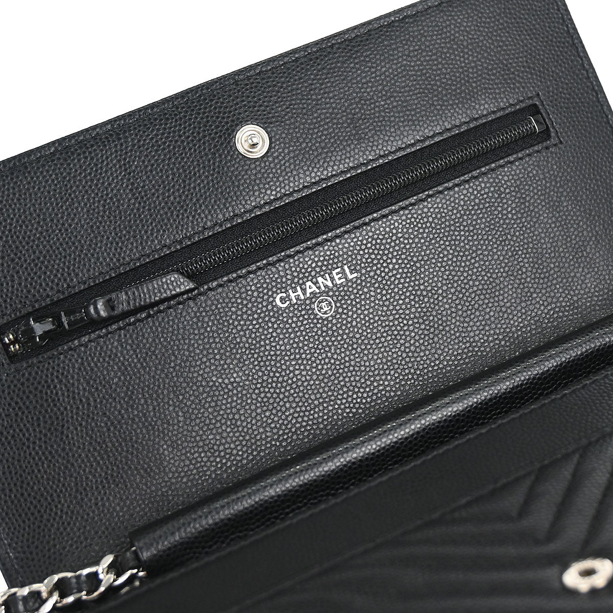 Chanel 2012 Black Caviar Skin Chevron WOC Wallet on Chain Bag - Image 12