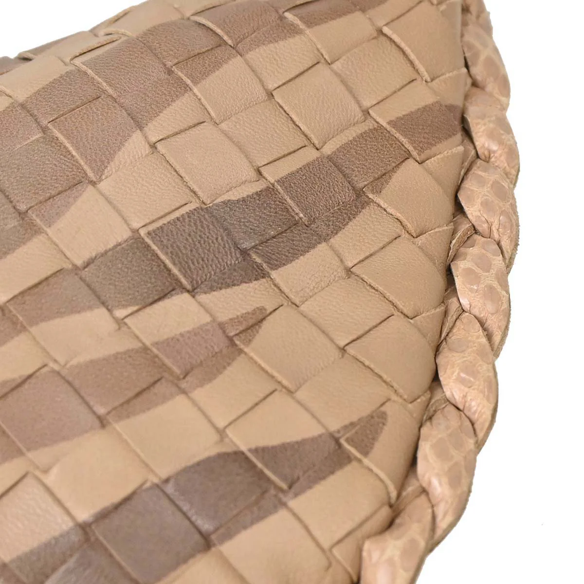 Bottega Veneta * Beige Lambskin Python Intrecciato Hobo Handbag - Image 10