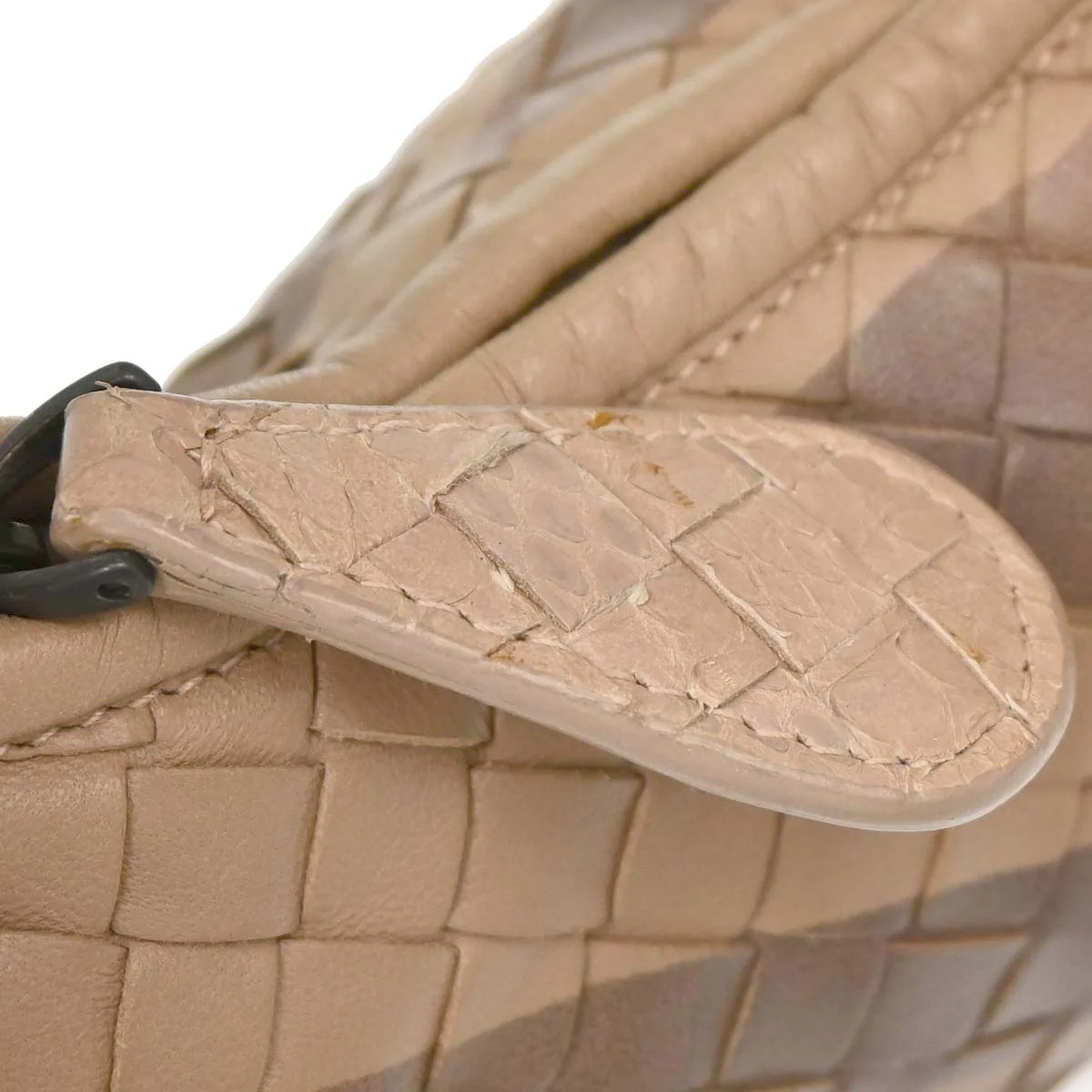 Bottega Veneta * Beige Lambskin Python Intrecciato Hobo Handbag - Image 11