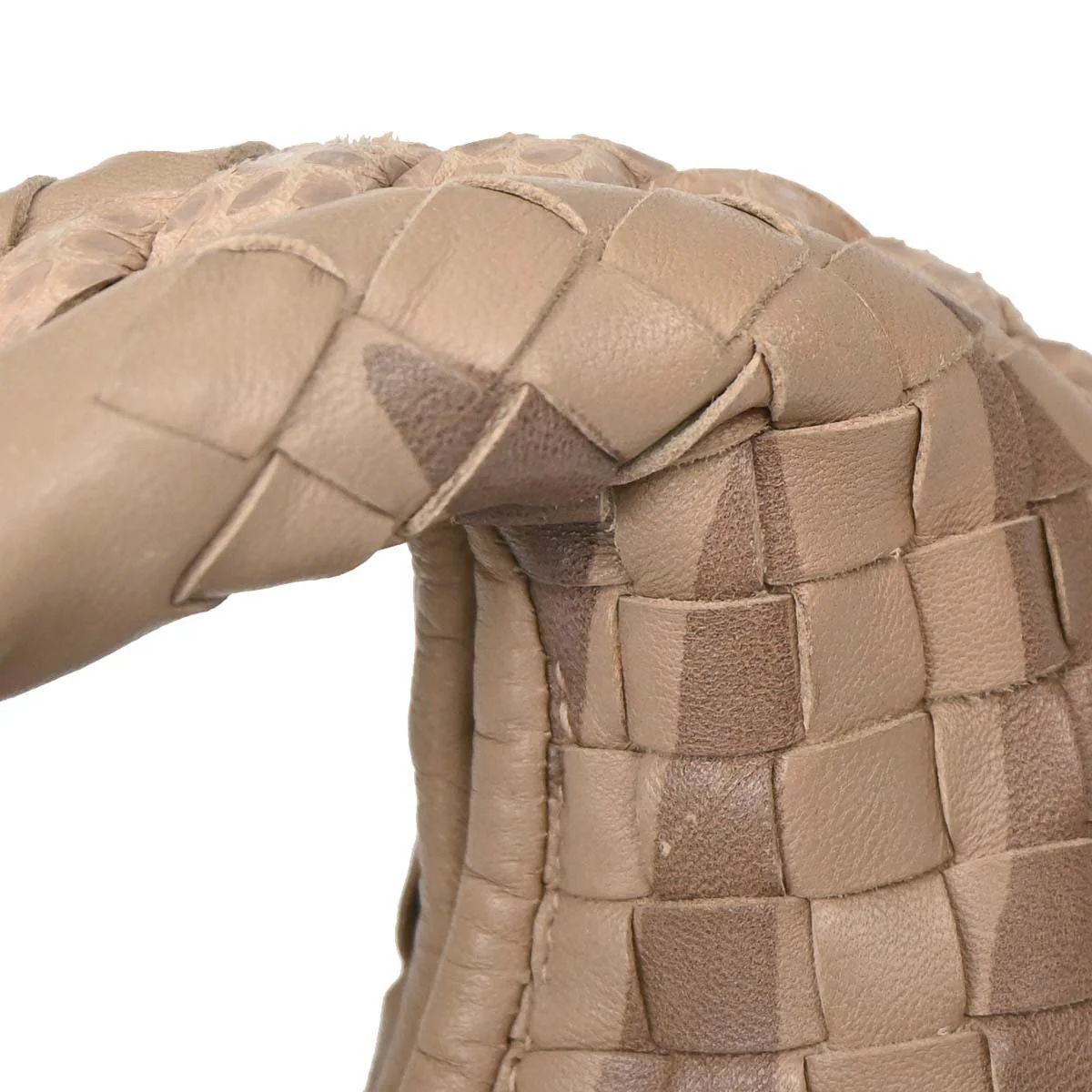 Bottega Veneta * Beige Lambskin Python Intrecciato Hobo Handbag - Image 12