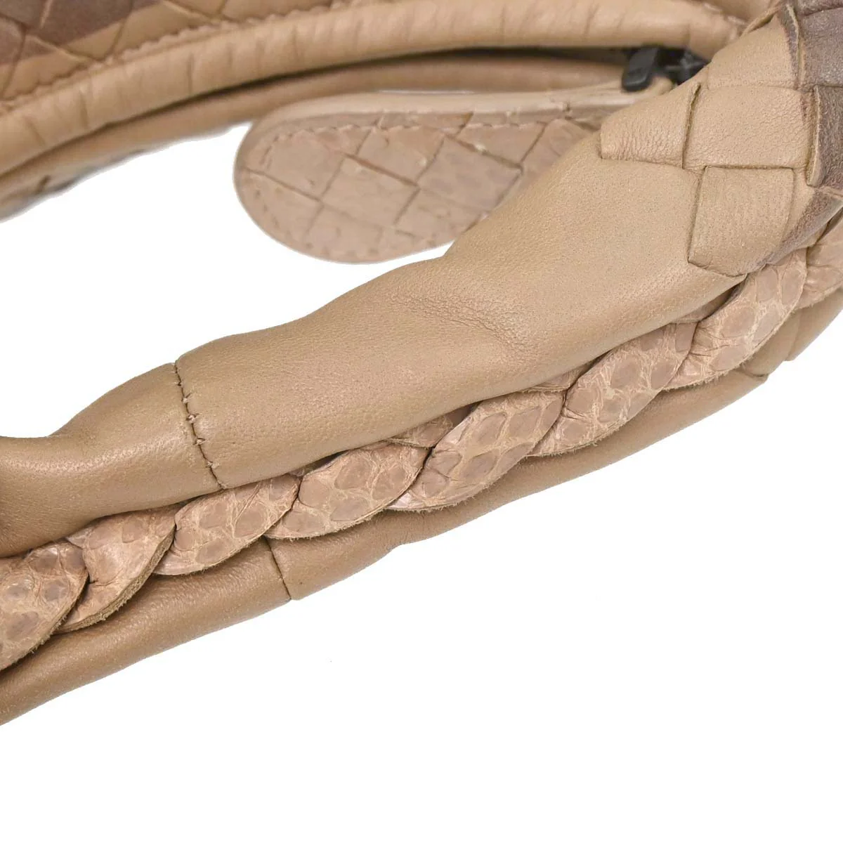 Bottega Veneta * Beige Lambskin Python Intrecciato Hobo Handbag - Image 3