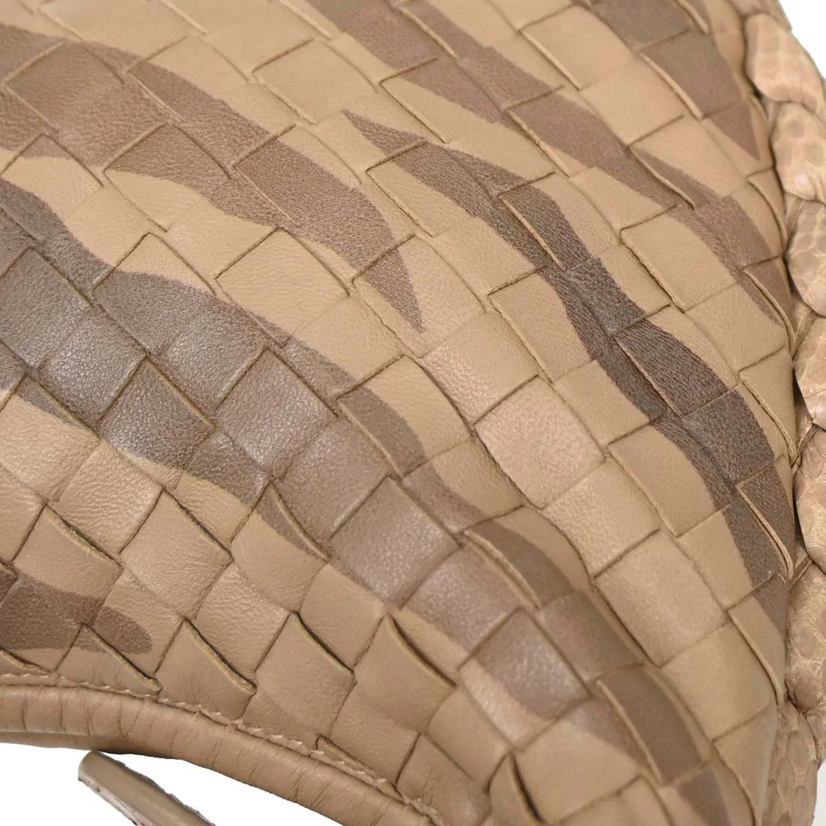 Bottega Veneta * Beige Lambskin Python Intrecciato Hobo Handbag - Image 6