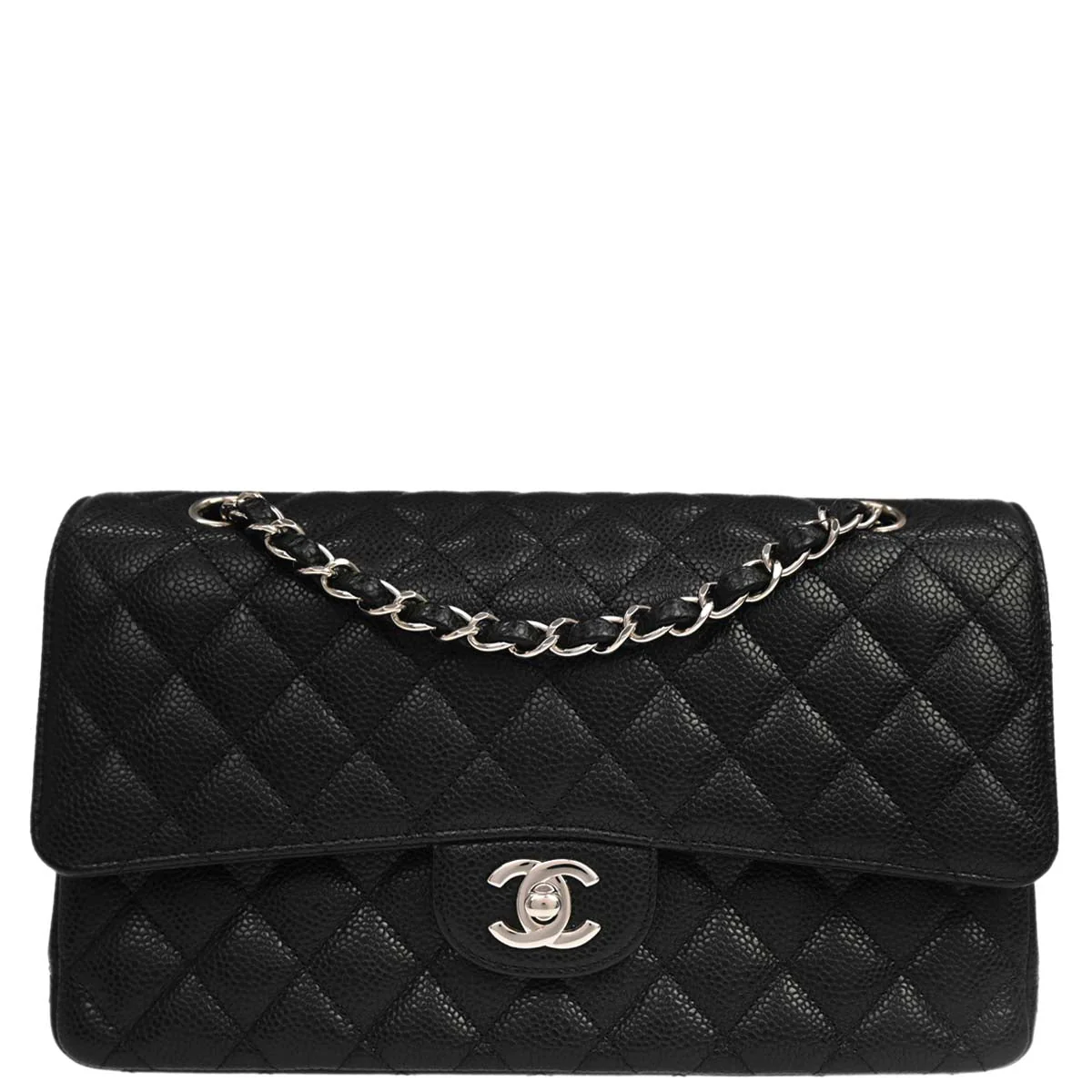 Chanel 2019 Black Caviar Medium Classic Double Flap Shoulder Bag