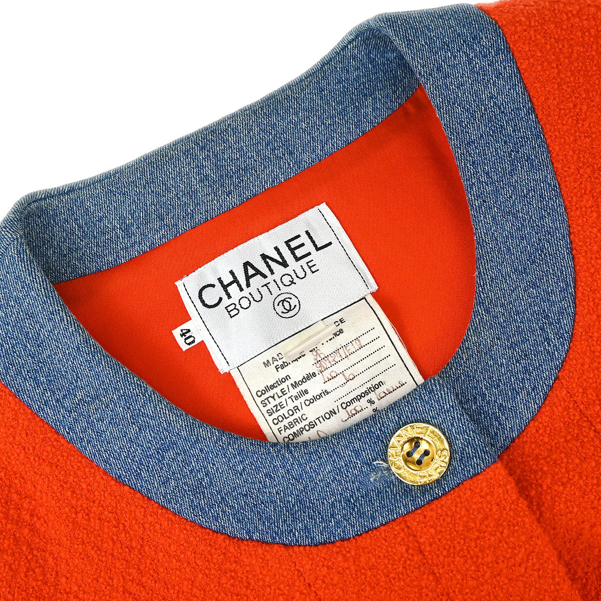 Chanel 1991 Setup Suit Jacket Skirt Red Blue #40 - Image 3