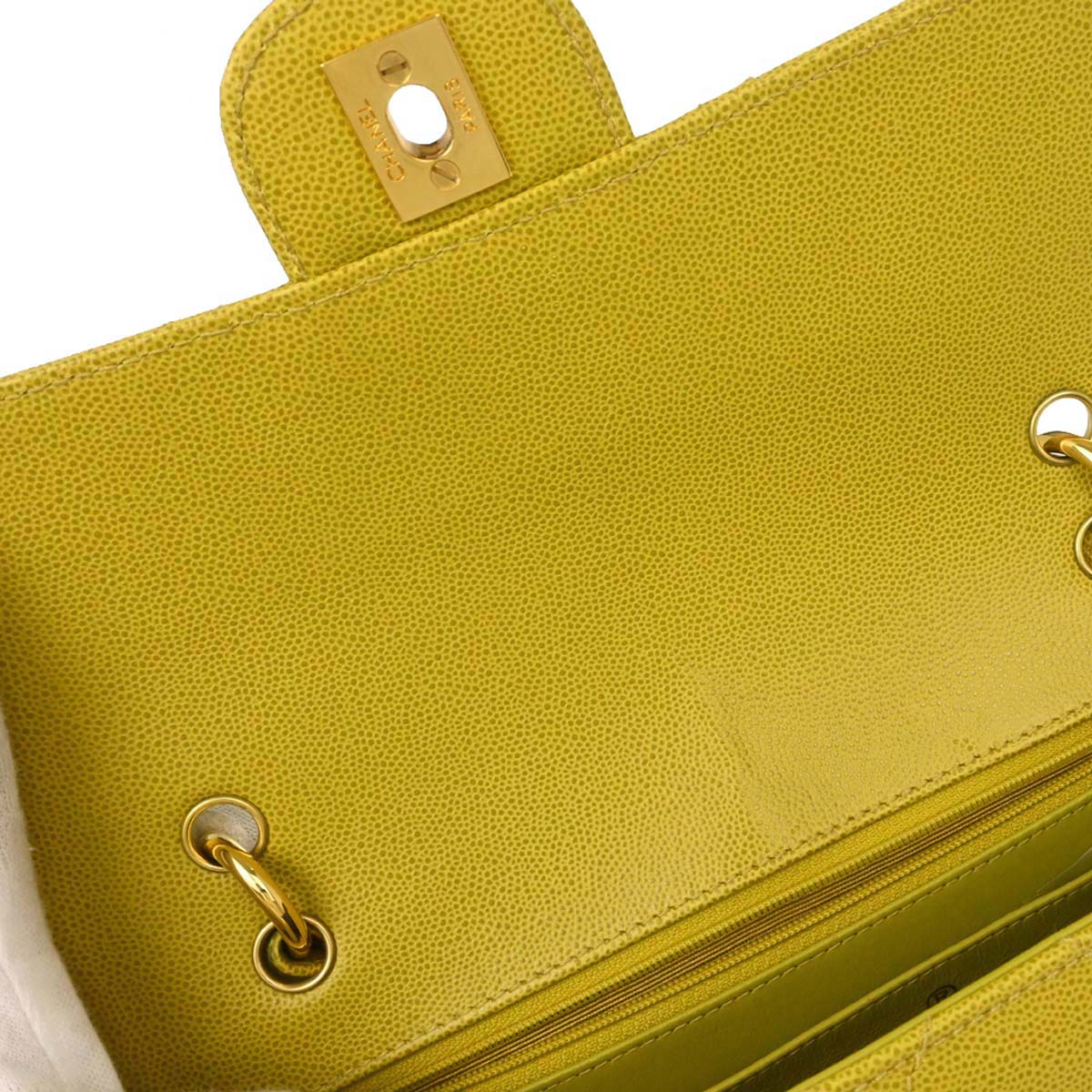 Chanel Yellow Green Caviar Skin Handbag - Image 15