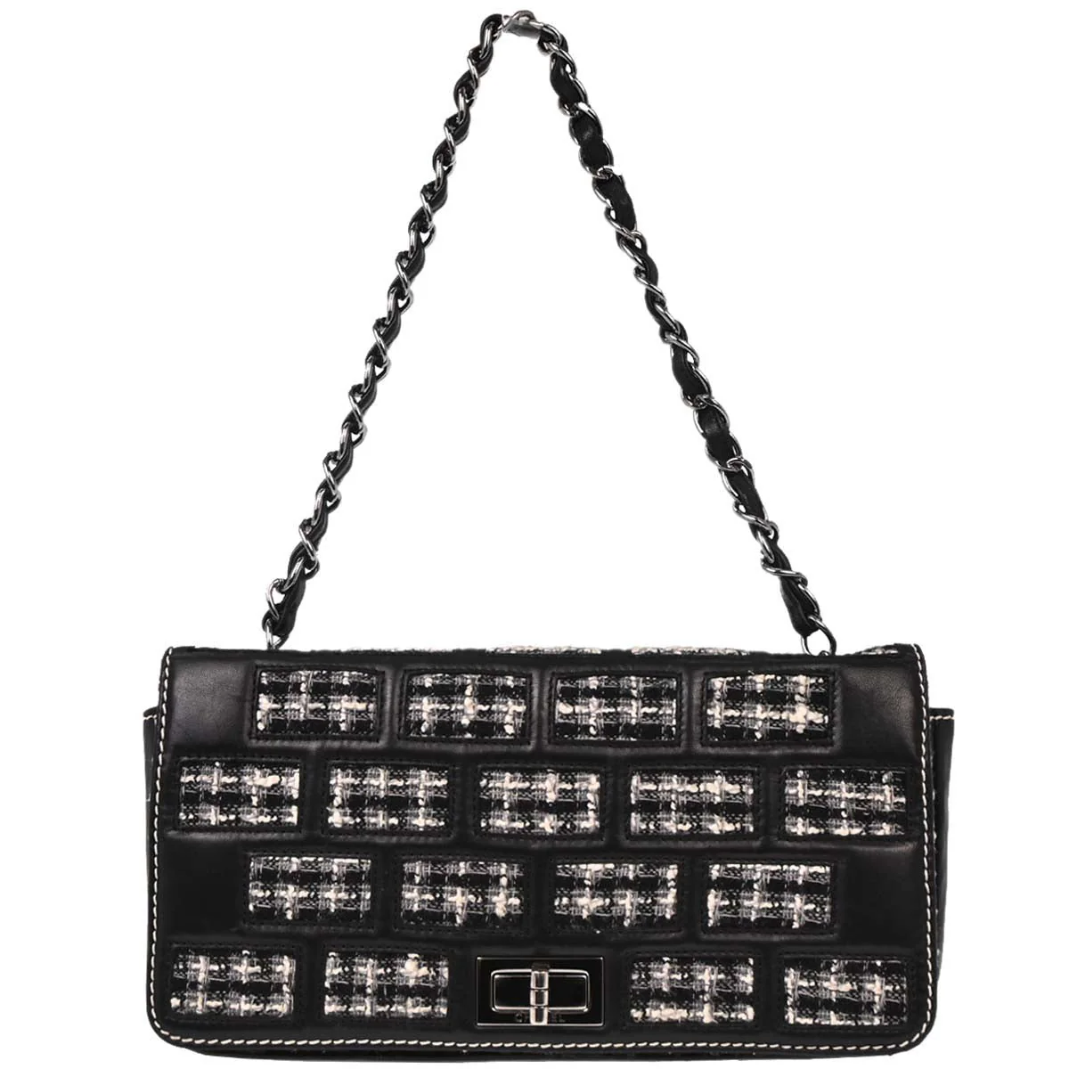 Chanel Black Tweed Lambskin Mademoiselle Lock Handbag
