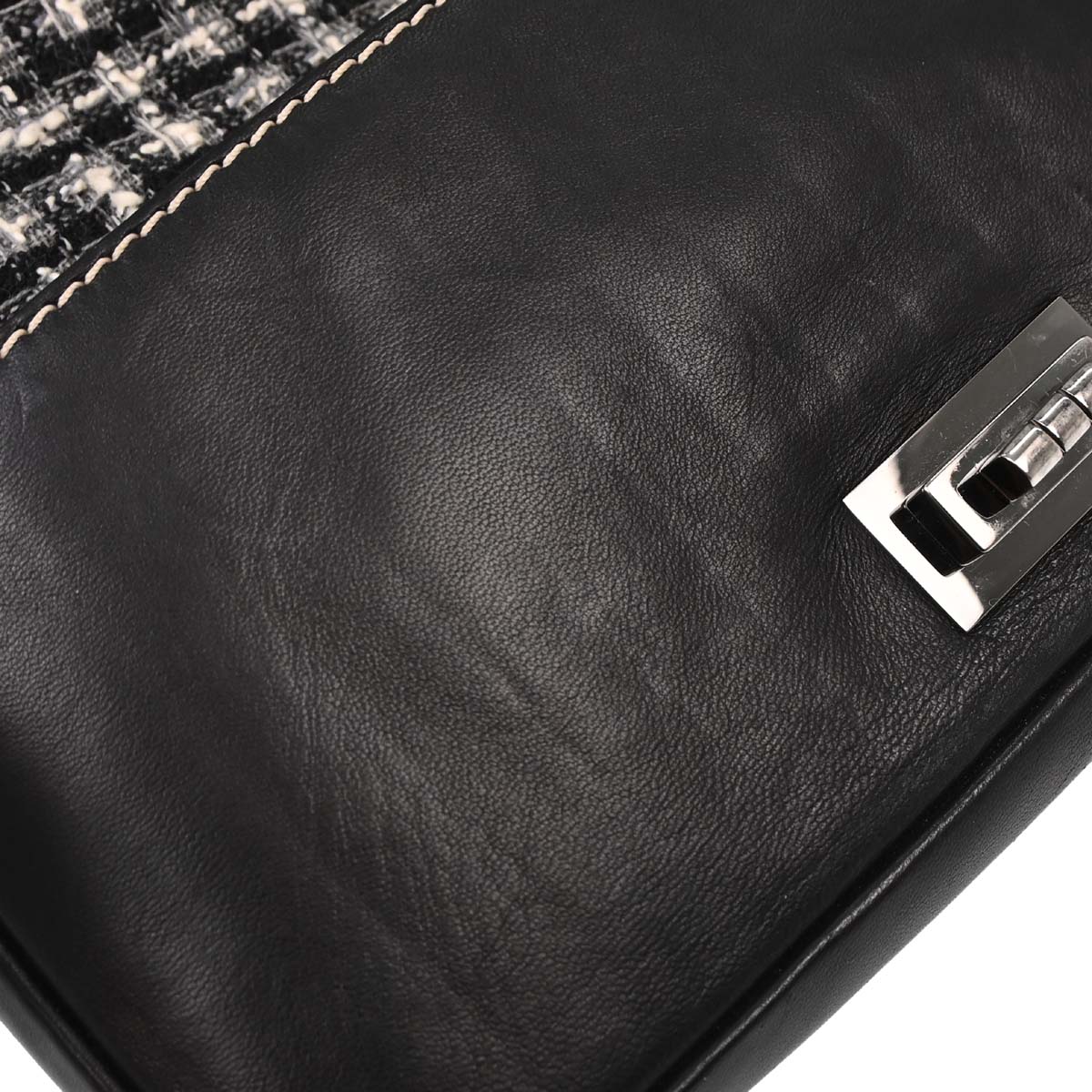 Chanel Black Tweed Lambskin Mademoiselle Lock Handbag - Image 17