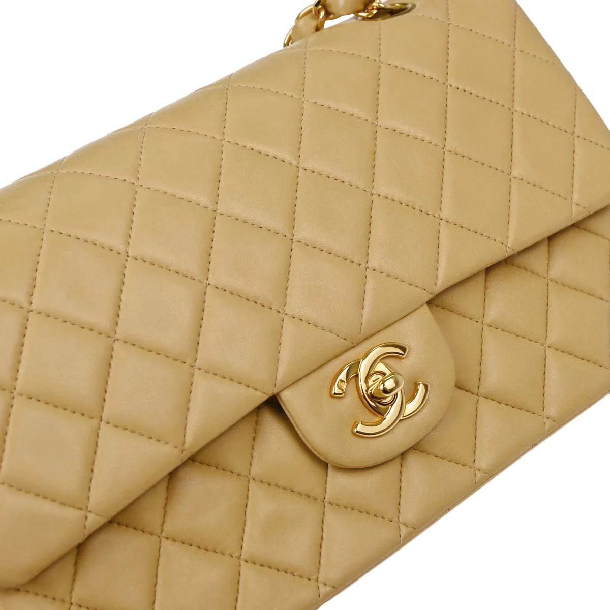 Chanel Beige Lambskin Medium Classic Double Flap Bag - Image 11