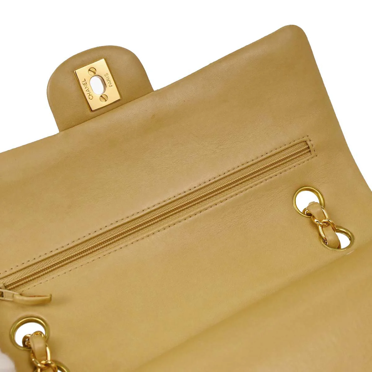 Chanel Beige Lambskin Medium Classic Double Flap Bag - Image 13