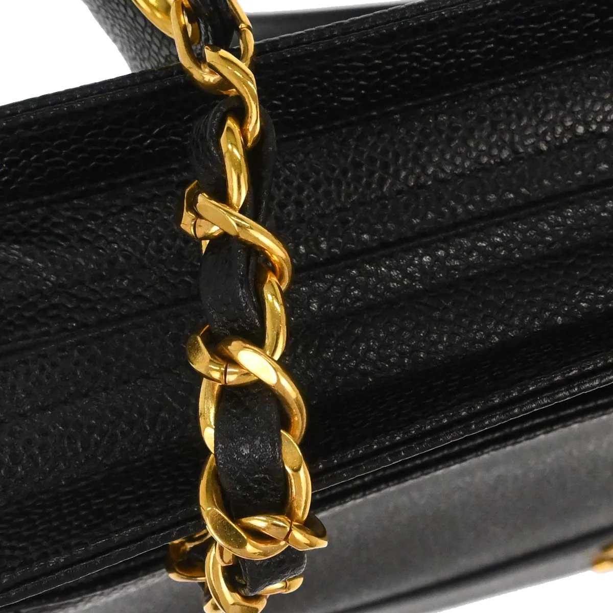 Chanel 1994-1996 Black Caviar Skin Triple CC Shoulder Tote Bag - Image 13