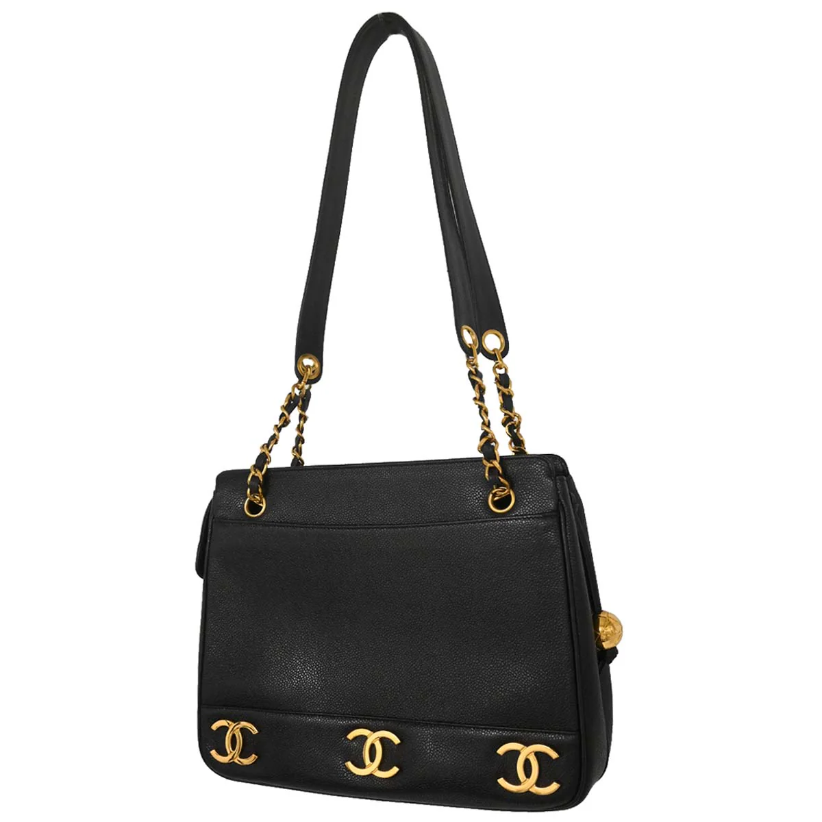 Chanel 1994-1996 Black Caviar Skin Triple CC Shoulder Tote Bag - Image 2