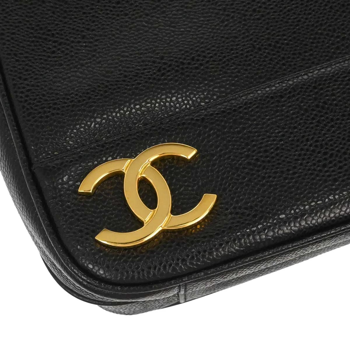 Chanel 1994-1996 Black Caviar Skin Triple CC Shoulder Tote Bag - Image 3