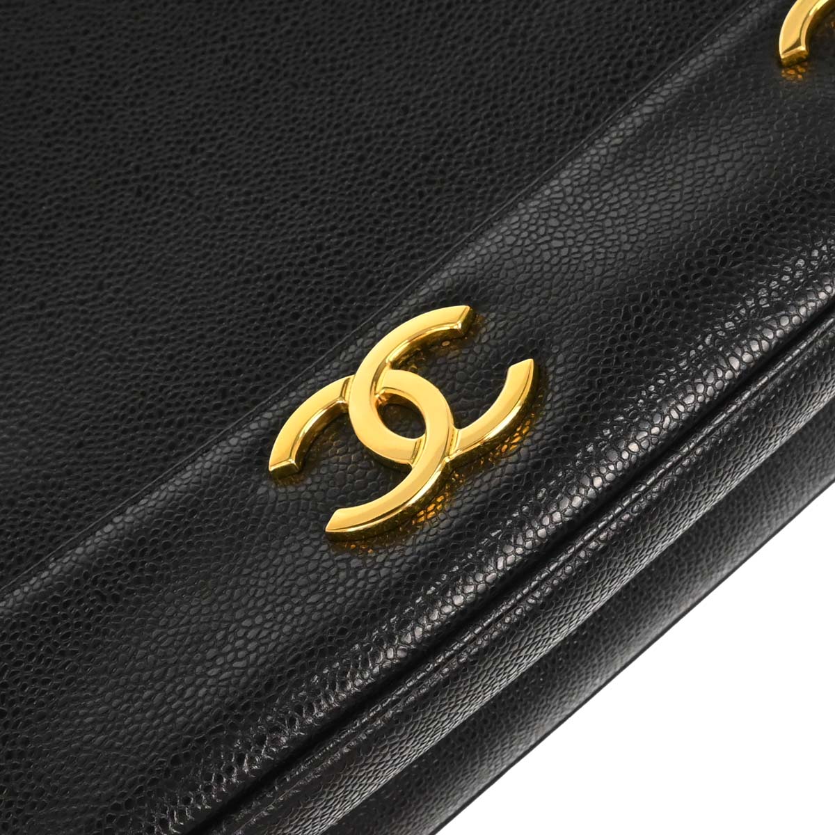 Chanel 1994-1996 Black Caviar Skin Triple CC Shoulder Tote Bag - Image 4