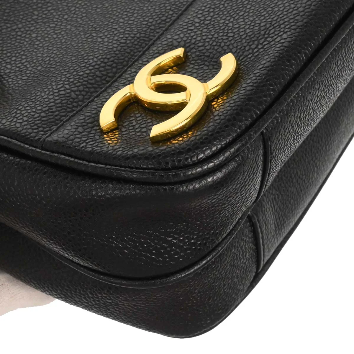 Chanel 1994-1996 Black Caviar Skin Triple CC Shoulder Tote Bag - Image 7