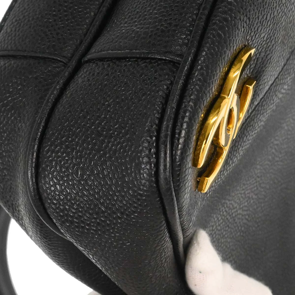 Chanel 1994-1996 Black Caviar Skin Triple CC Shoulder Tote Bag - Image 8