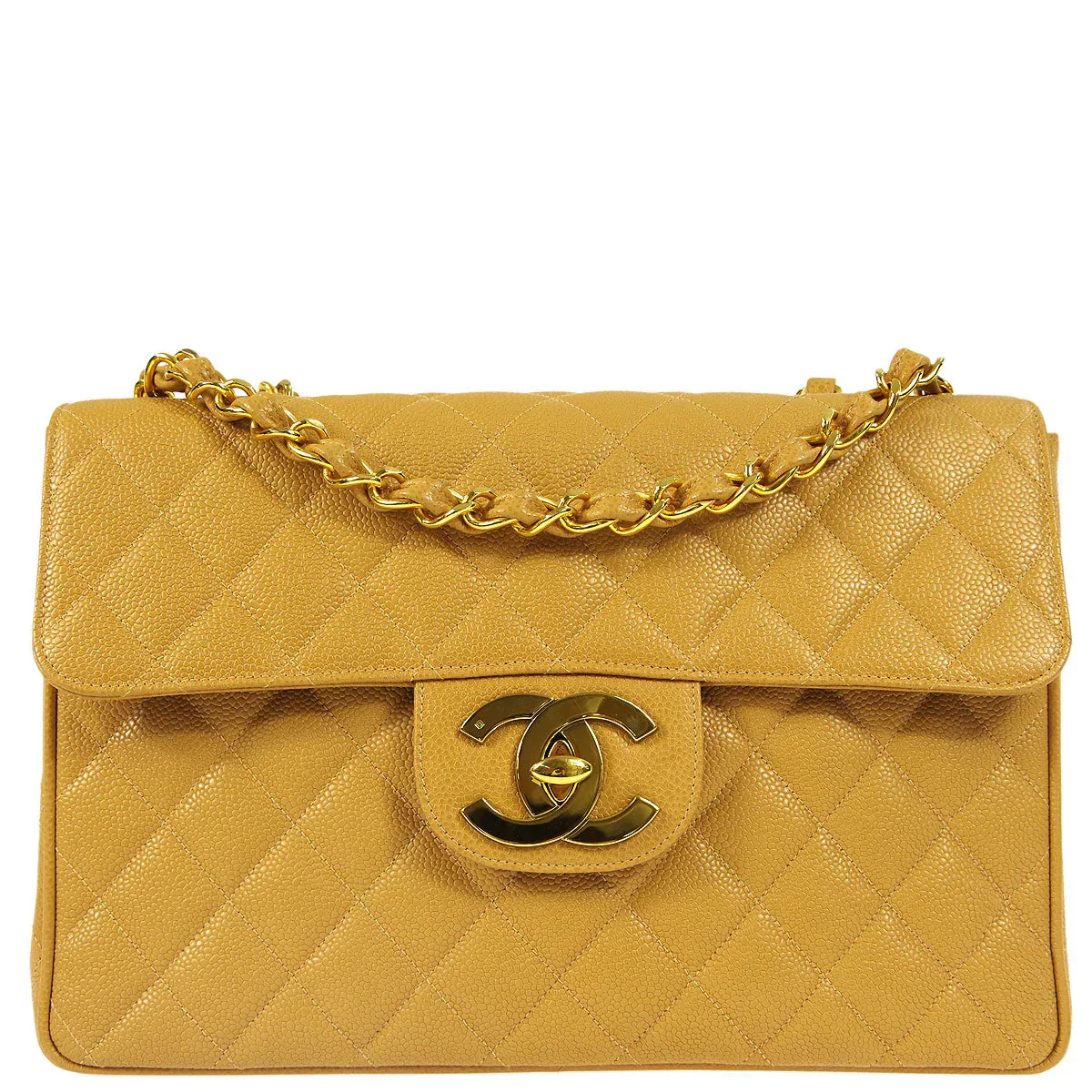 Chanel * 1994-1996 Beige Caviar Jumbo Classic Flap Bag