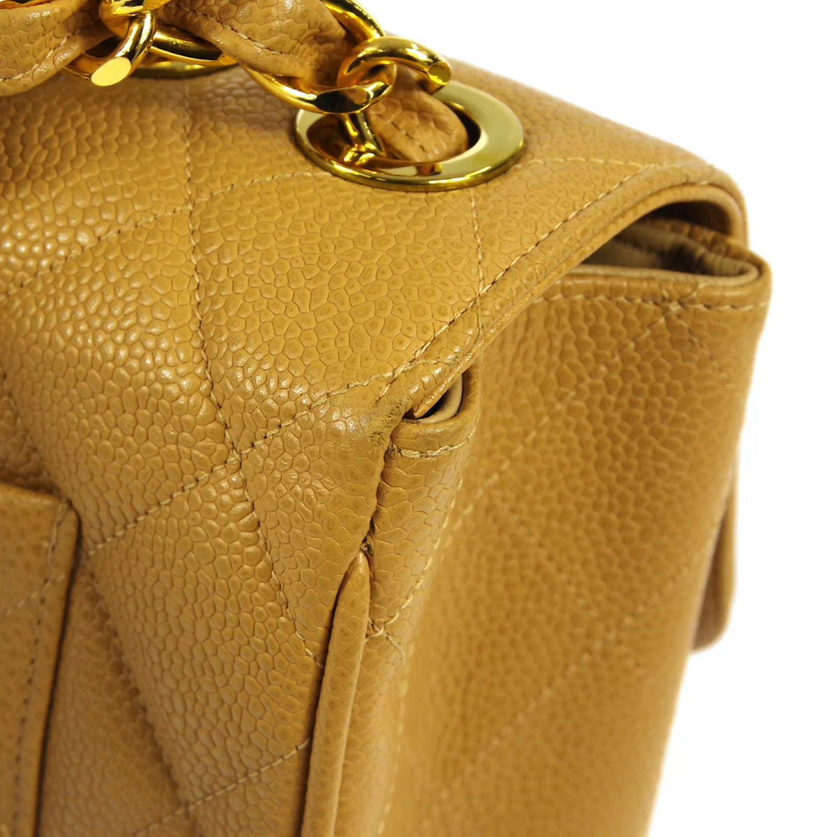 Chanel * 1994-1996 Beige Caviar Jumbo Classic Flap Bag - Image 5