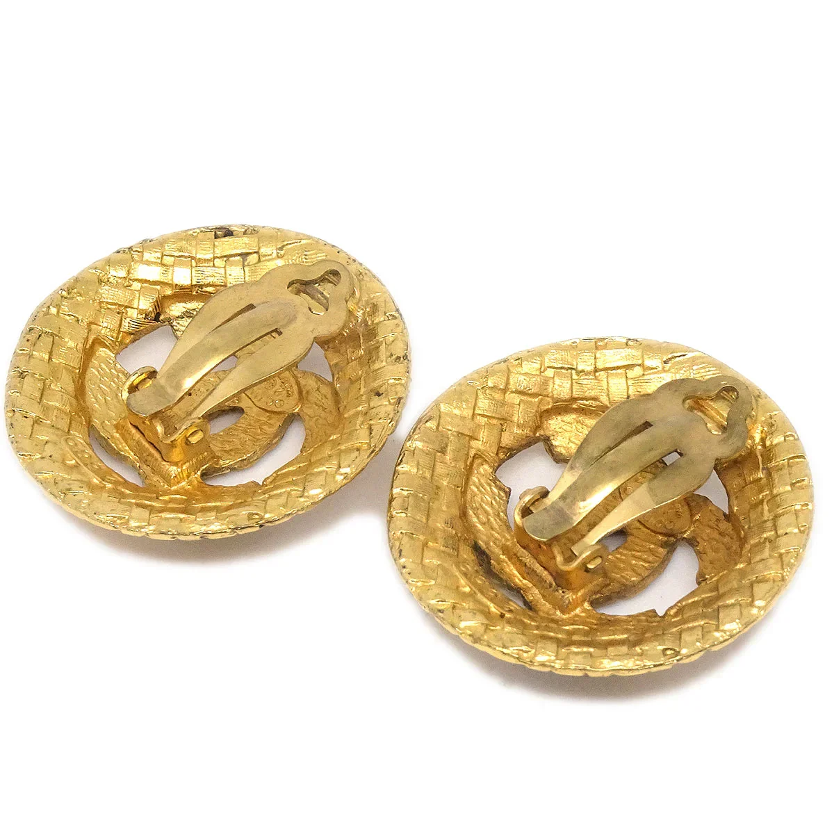 CHANEL 1994 Woven CC Cutout Earrings Gold Clip-On 2889 - Image 3