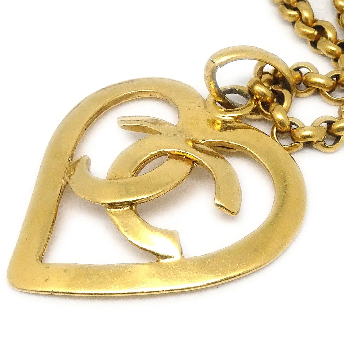 Chanel 1995 Gold CC Heart Cutout Pendant Necklace - Image 2