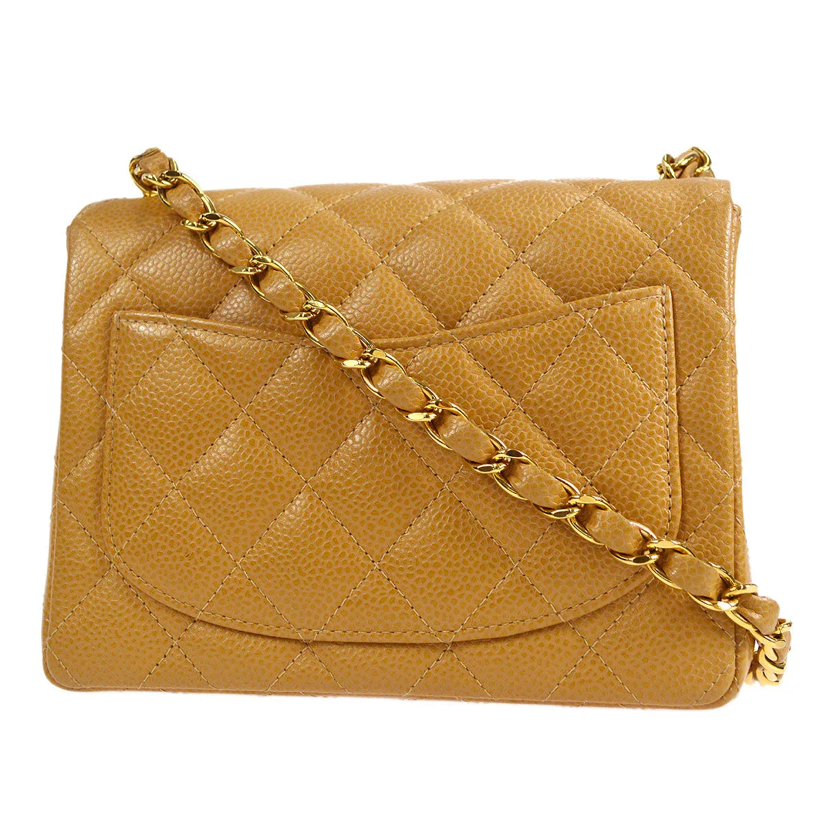 CHANEL * 2003-2004 Classic Square Flap Mini 17 Beige Caviar - Image 2